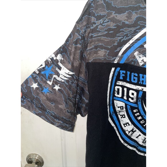 American Fighter Men XL Blue black white Training T Shirt UFC MMA Gym Workout - Picture 6 of 9